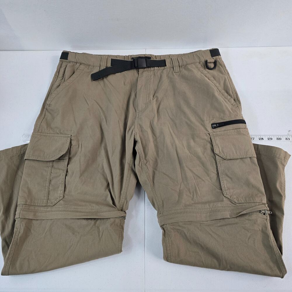 BC Clothing Men's Convertible Cargo Pants Hiking Khaki Zip-Off Belted‎ XXL x 30